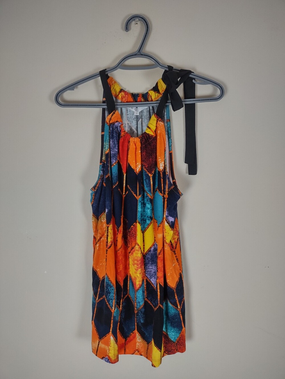 Cleo Multicolor Geometric Tank Top with Black Tie